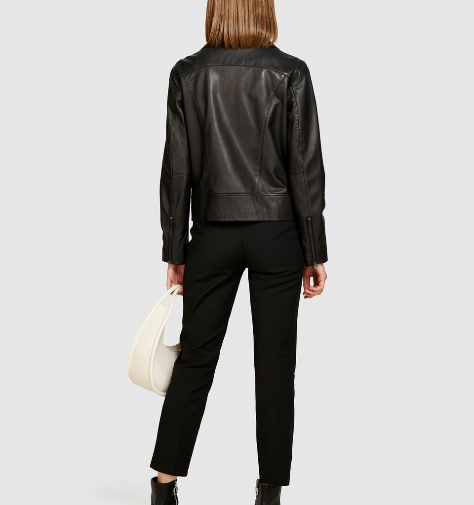 100% leather biker jacket - women's jackets - Black | Sisley image number 3